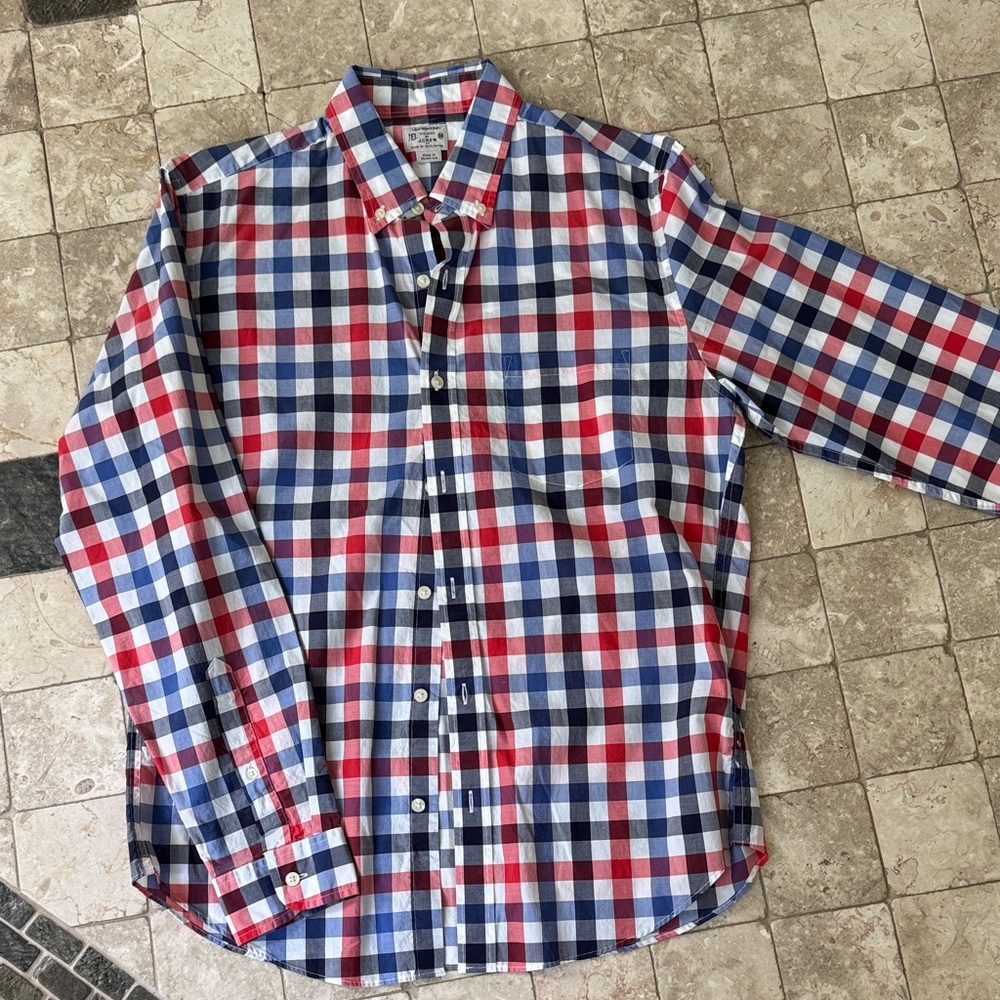J. Crew Men's Plaid Shirt - Red, Blue, White